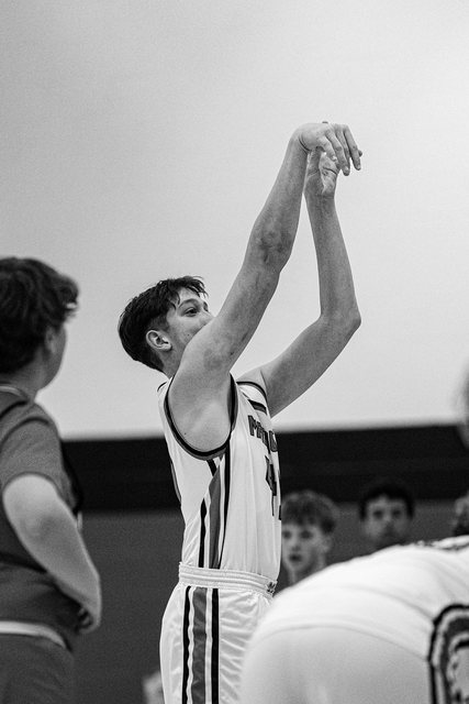 Black-and-white basketball jump shot