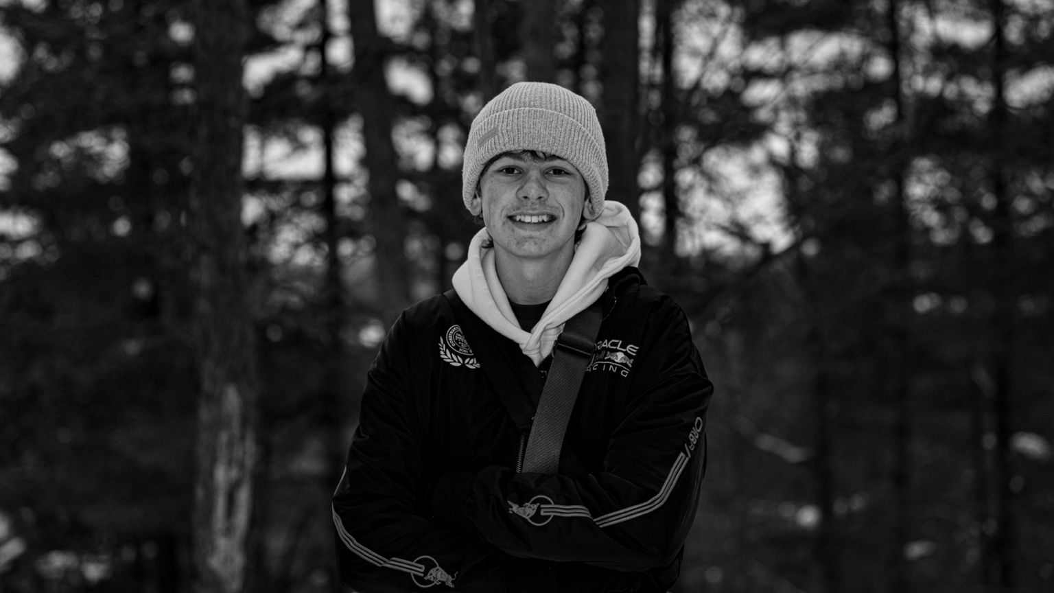 Christian Leonard, founder of Chooch Media, outdoors in a knit hat