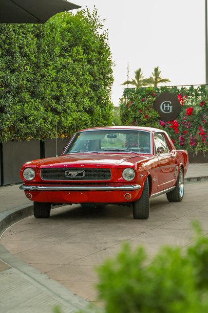 Red classic Ford Mustang