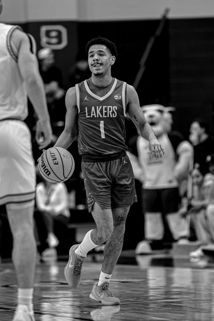 Black-and-white portrait of a Lakers basketball player