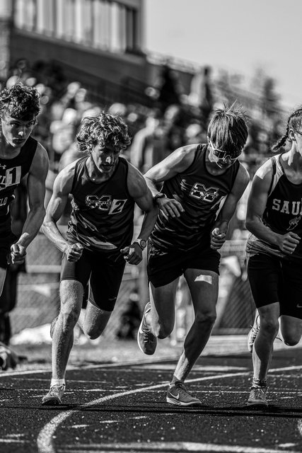 Black-and-white sprint race on the track